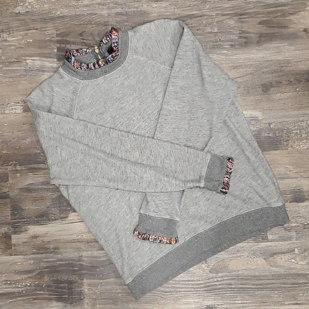 J Crew Ruffle Gray Sweater Blouse  with Zipper Size M